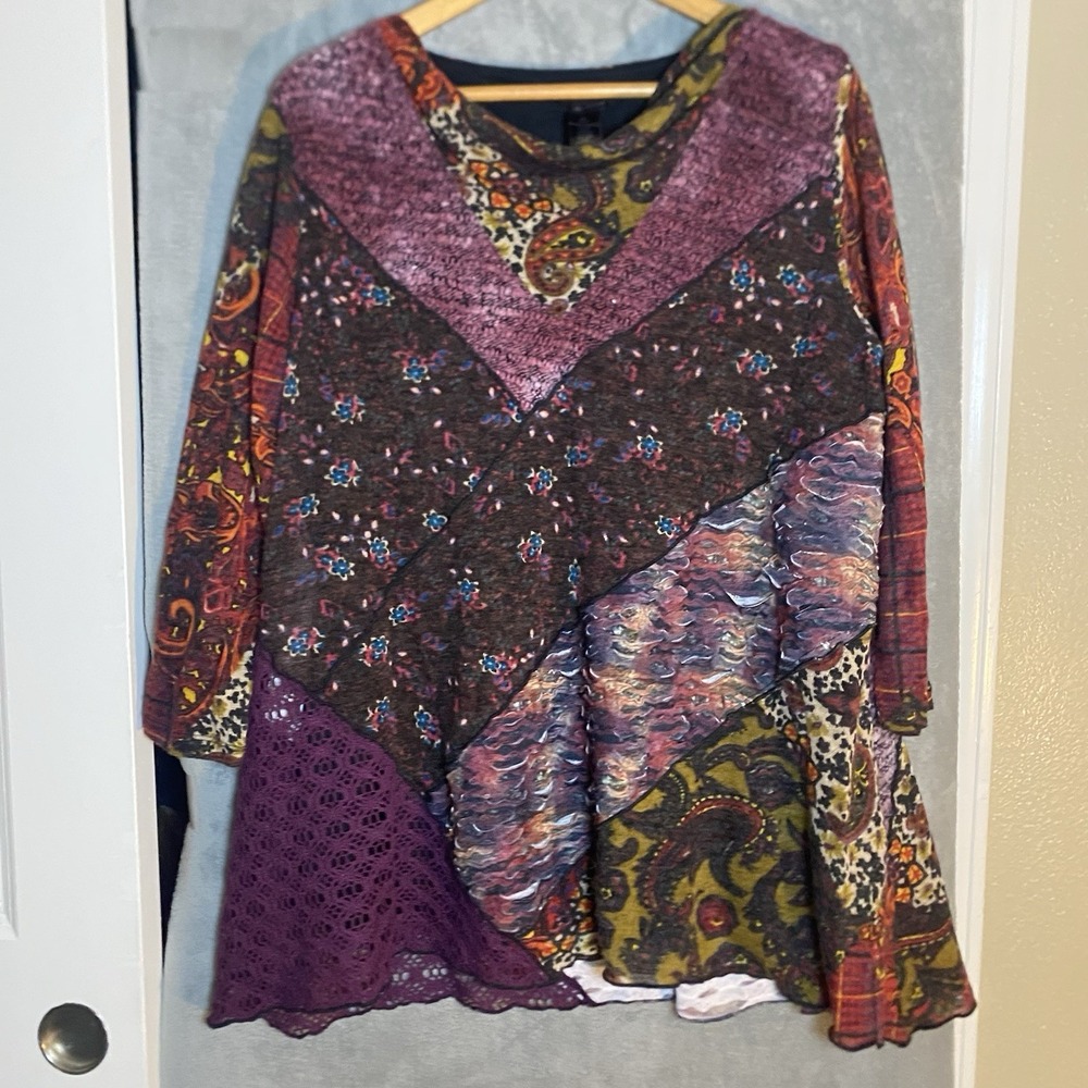 Ali Miles Tunic Top Womens XL Artsy Bohemian Textured‎ Abstract Lagenlook Casual